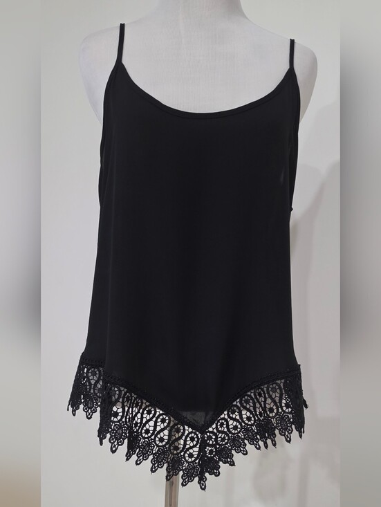 Tops - Black Crochet Hem Sleeveless Top